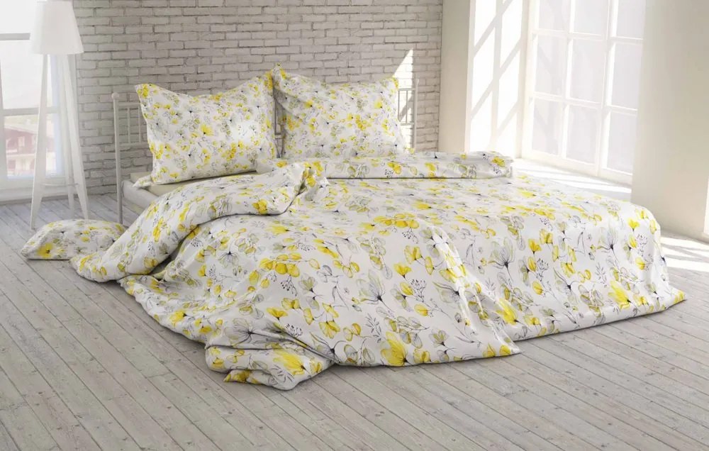 Polášek Krepové obliečky Lístky - Žltá | 140 x 200 cm / 70 x 90 cm