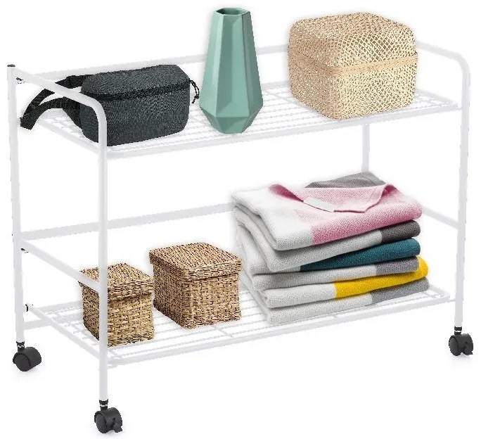 CONFORTIME 2. akosť - Pojazdný regál, skladacia polica 2 poschodová XXL - 67 x 30 x 45 cm - biela