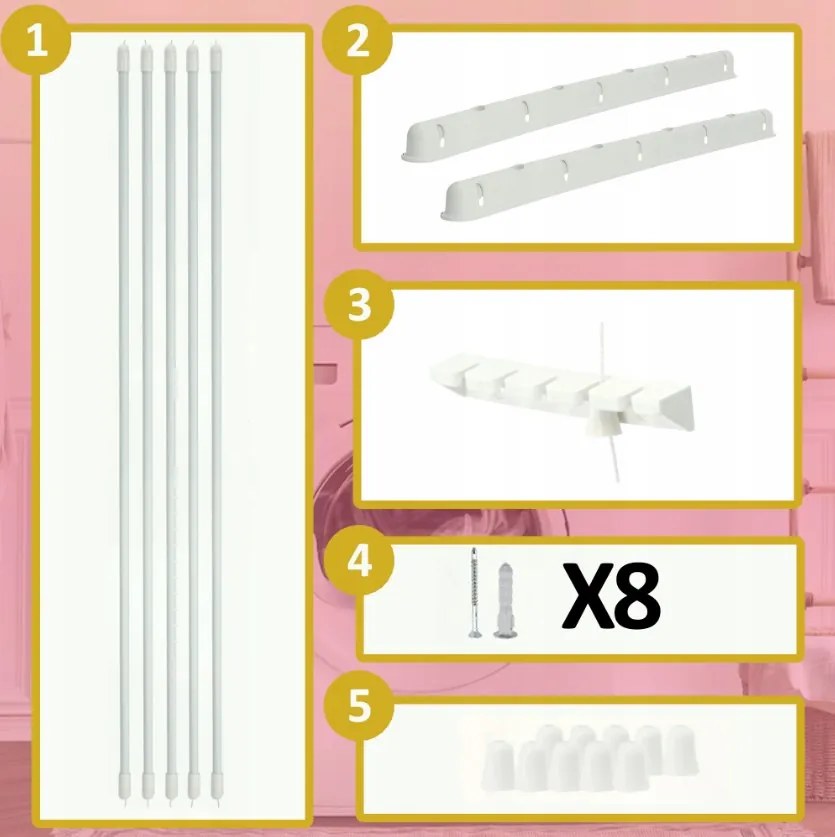 Erga Erga, stropný vešiak na sušenie bielizne 5x130 cm, biela, ERG-SEP-10SUSSUF5PP13