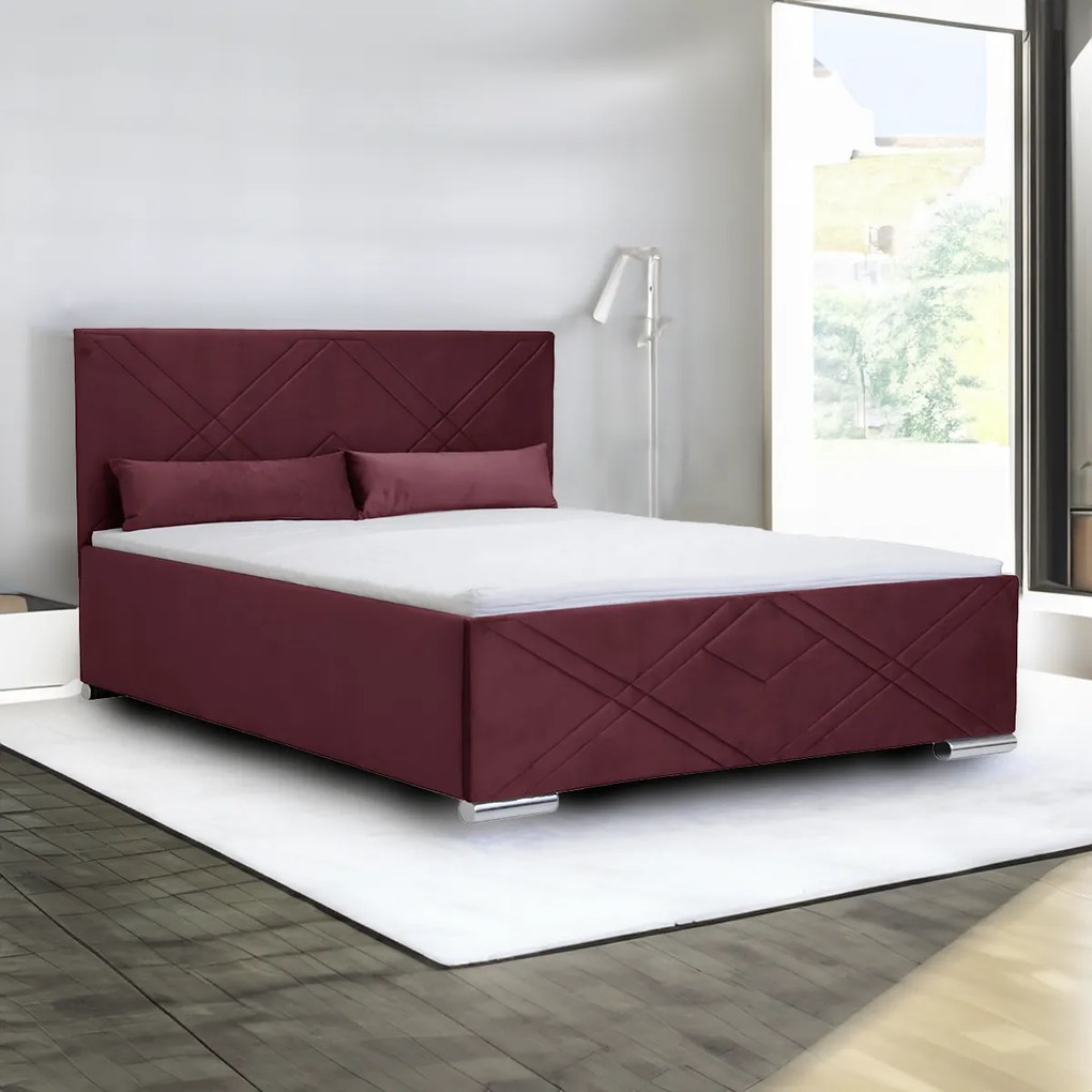 Čalúnená posteľ s kontajnerom a matracom CRIS Červená 120x200 cm