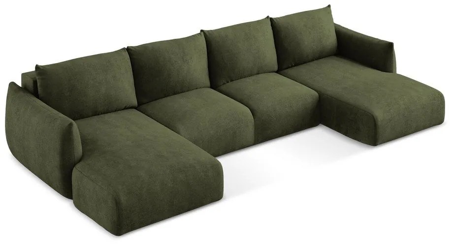 Zelená ženilková rozkladacia rohová pohovka (do tvaru "U") Leila – Makamii