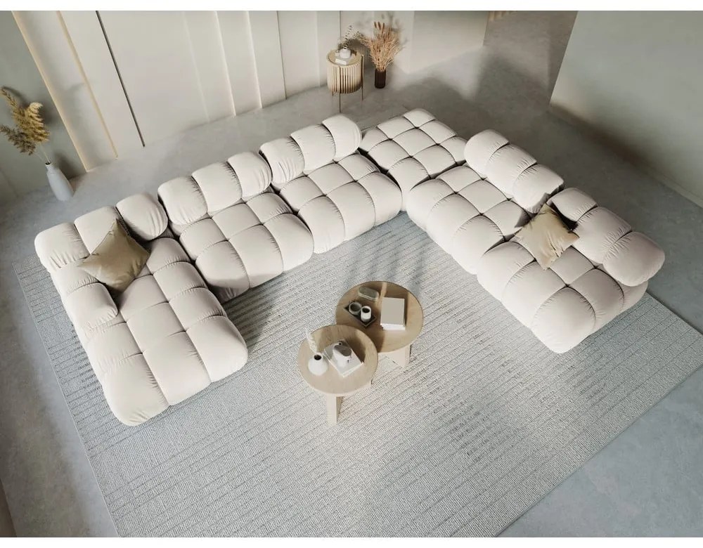 Béžová zamatová modulárna rohová pohovka (pravý roh/do tvaru "U") Bellis – Micadoni