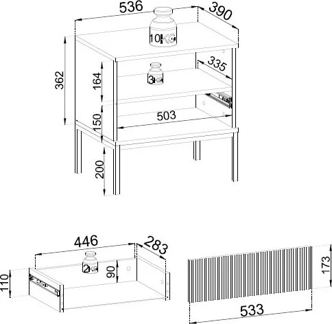 Nočný stolík Sento, čierna/dub wotan, s osvetlením