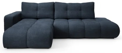 Rozkladacia rohová čalúnená sedacia súprava s úložným priestorom v tvare L ALMADA, ľavé prevedenie, modrá