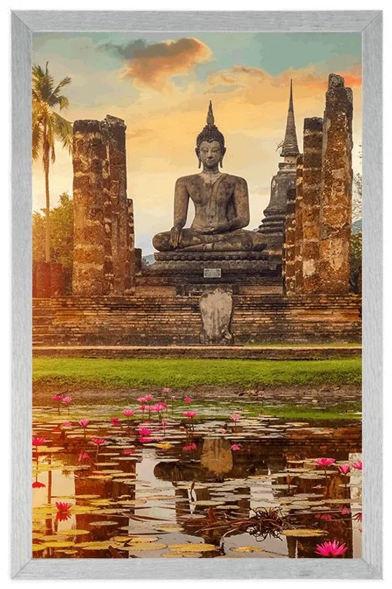 Plagát socha Budhu v parku Sukhothai - 40x60 silver