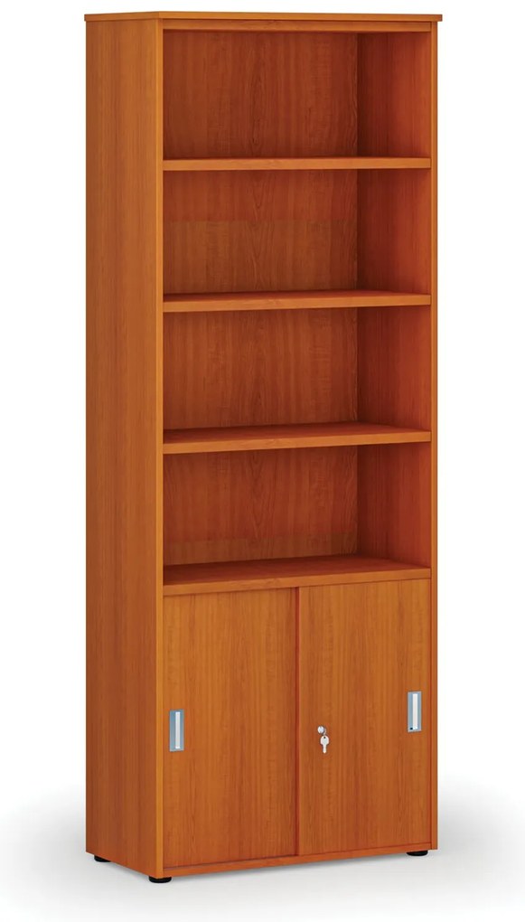 Kombinovaná kancelárska skriňa PRIMO WOOD, zasúvacie dvere na 2 poschodia, 800 x 420 x 2128 mm, čerešňa
