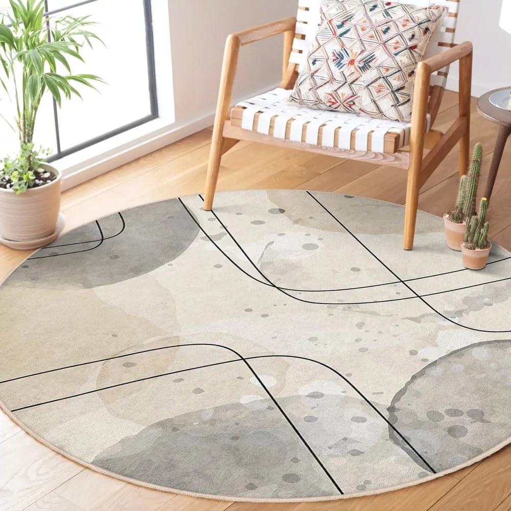 Béžový prateľný okrúhly koberec ø 120 cm Simple Lines – Mila Home