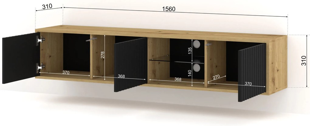 TV skrinka/stolík Mitra 156 (dub artisan + čierna). Vlastná spoľahlivá doprava až k Vám domov. 1124955