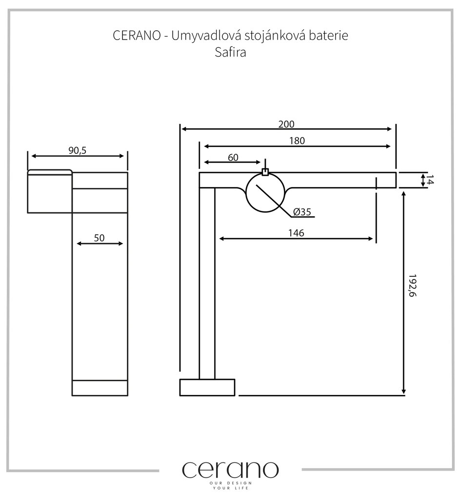 Cerano Safira, vysoká umývadlová stojanková batéria, chrómová, CER-CER-423601