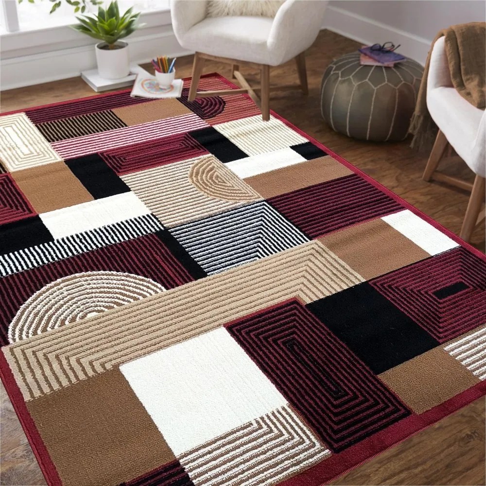 Koberec Alfa s geometrickým vzorom - červený Šírka: 120 cm | Dĺžka: 170 cm