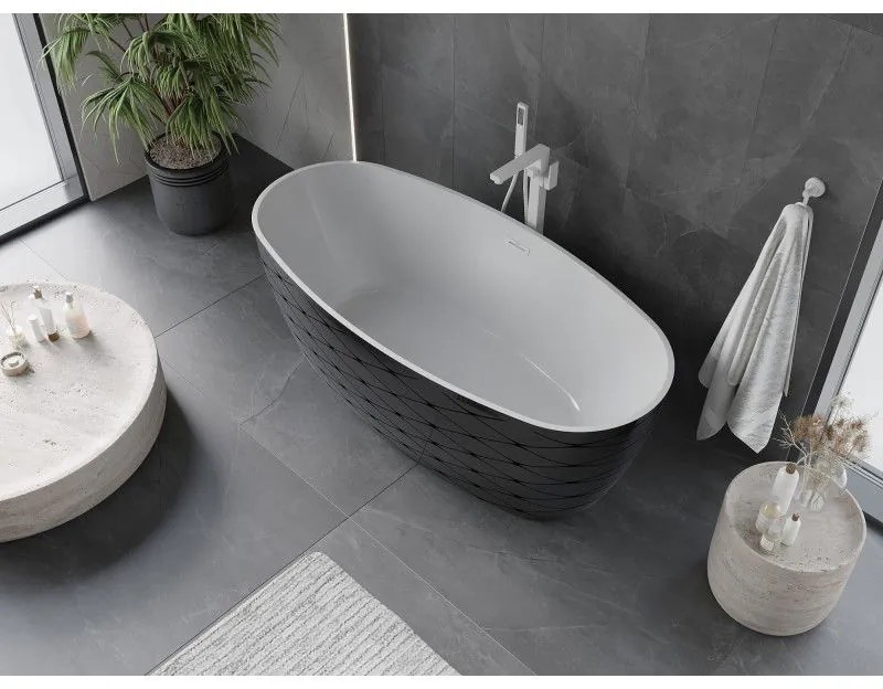 Mexen Olea, voľne stojaca vaňa, vzor, 170 × 80 cm, biela-čierna, biely prepad, 52821708075-20