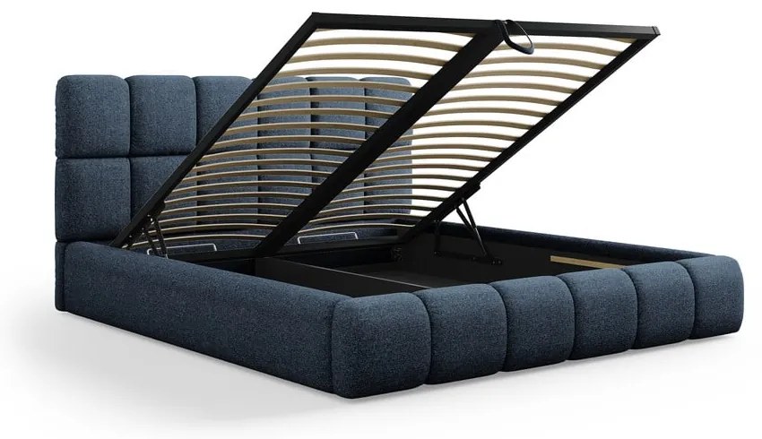 Tmavomodrá čalúnená dvojlôžková posteľ s úložným priestorom s roštom 200x200 cm Bellis – Micadoni Home