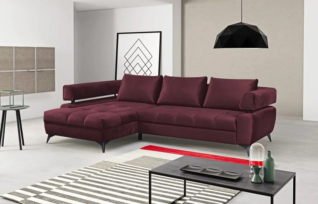 Rohová sedacia súprava Paris, vínová látka, ľavý roh