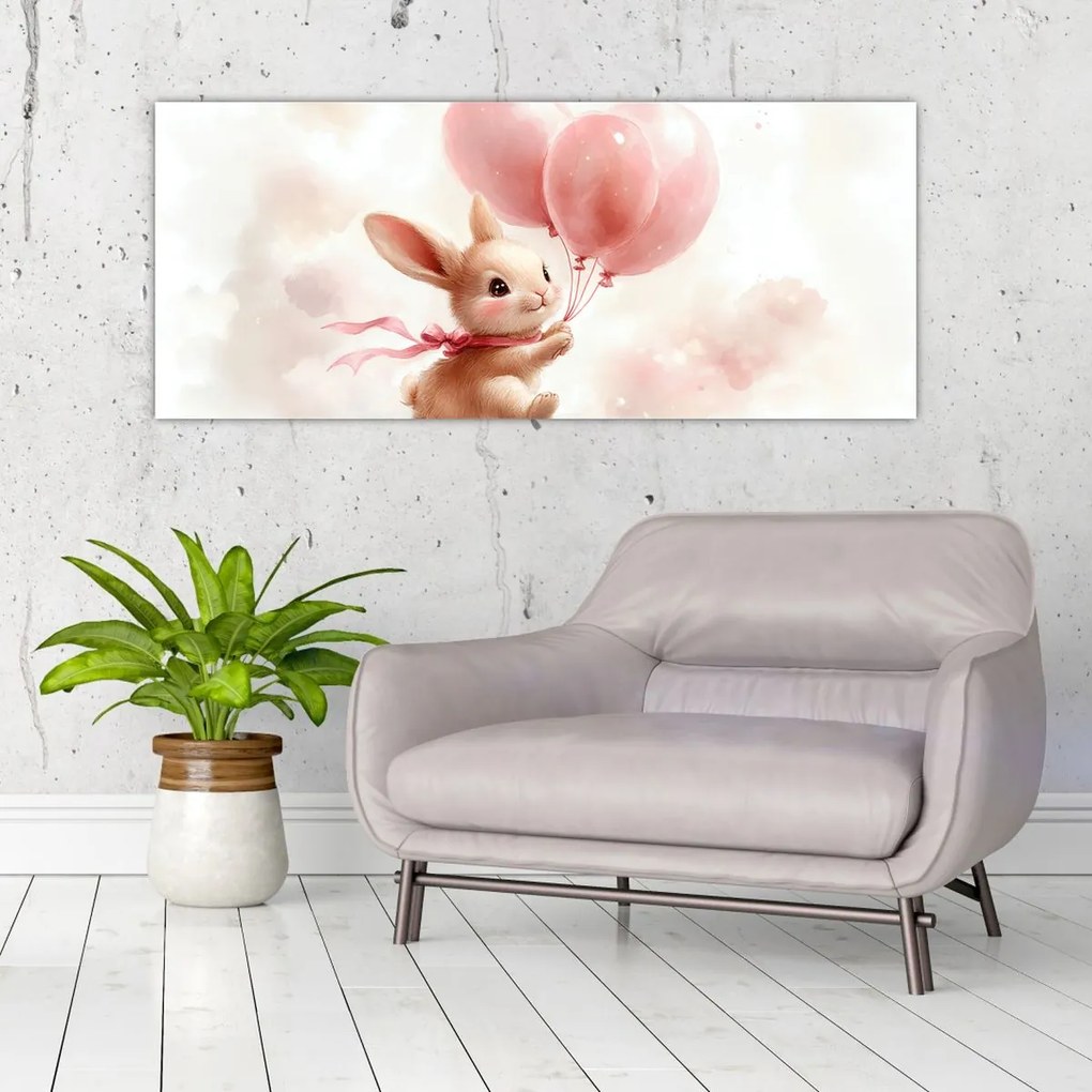 Obraz - Zajačik s balónikmi (120x50 cm)