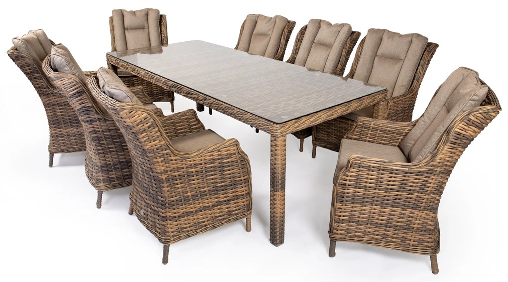 Záhradná jedálenská súprava KINGSTON 230 žlto-sivá s bledohnedými vankúšmi