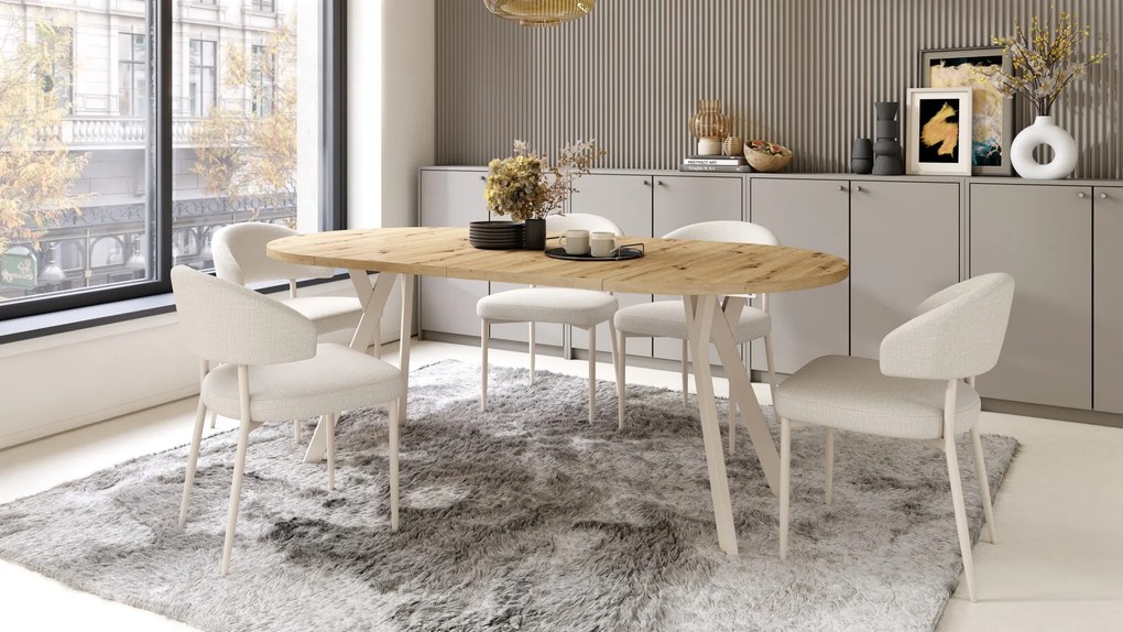 IRIS Béžová (tkanina Basel 24)/béžová konštrukcia – MODERNÁ ČALÚNENÁ STOLIČKA DO OBÝVAČKY/JEDÁLNE V ŠTÝLE BOHO