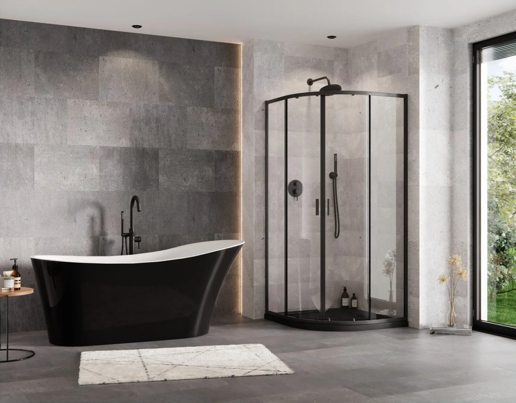Besco Štvrťkruhový sprchový kút ZARYA BLACK HR 80x80 (90x90), výška 190 cm - bez vaničky BESCO-Rozmery: 80x80