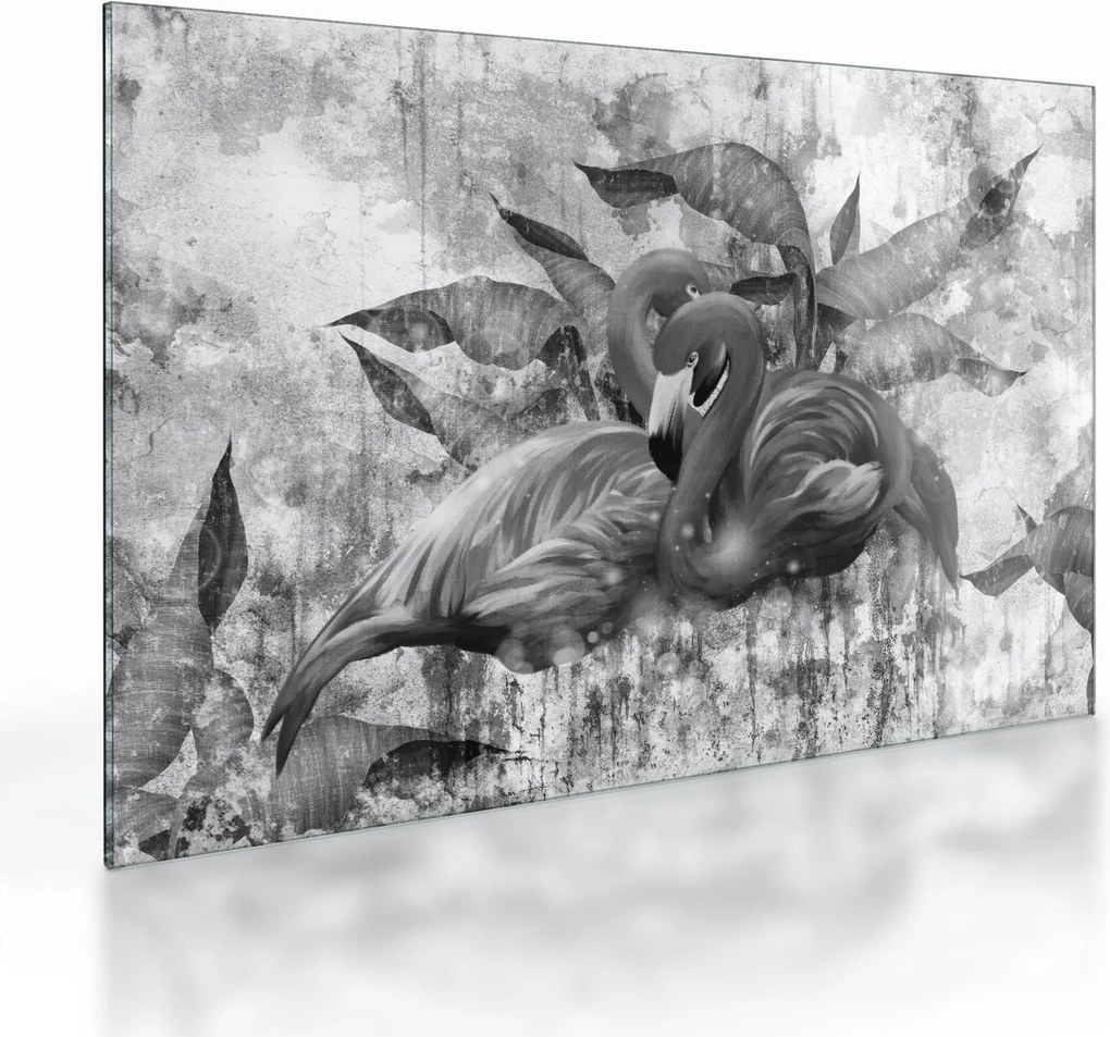 Sklenený obraz - Plameniaky graffiti (70x50 cm)
