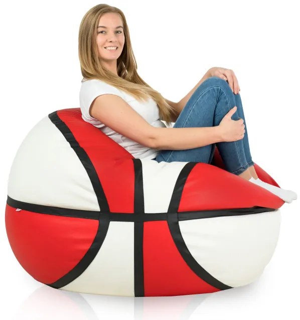 Sedací vak Basketbal ekokoža, krémový / červený
