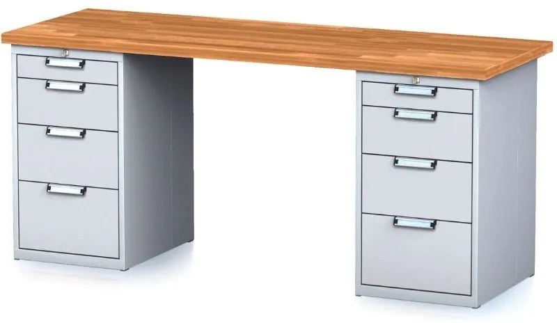 Dielenský stôl MECHANIC I s 2 zásuvkovými dielenskými boxami na náradie namiesto nôh, 8 zásuviek, 2000 x 685 x 880 mm, sivé dvere