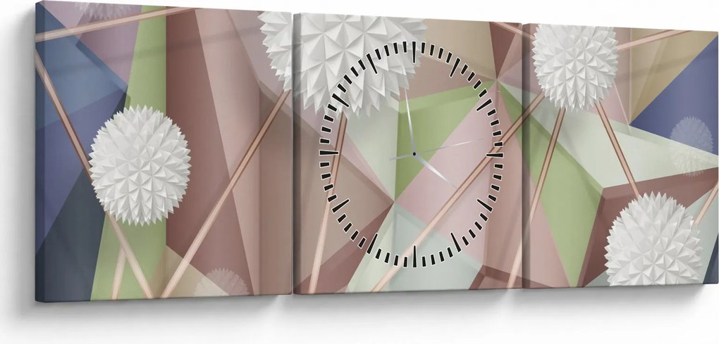 Obraz - 3D Abstrakcia v pastelových farbách (s hodinami) (90x30 cm)