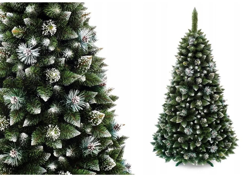 Umelý 3D vianočný stromček BOROVICA smaragdová 180cm so šiškami zasnežená