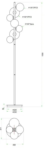 Wofi 3014-705W - LED Stojacia lampa VILLA 7xG9/3W/230V čierna