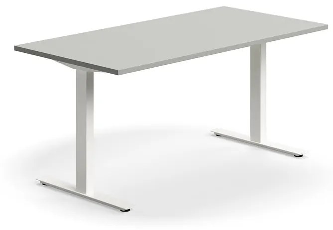 Kancelársky stôl QBUS, rovný, 1600x800 mm, T-rám, biely rám, svetlošedá