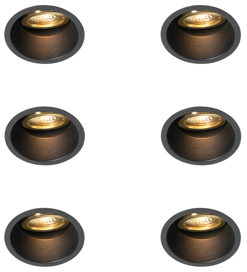 Sada 6 moderných zapustených bodových svetiel čierna so zlatou farbou, otočné a naklápacie - Alloy