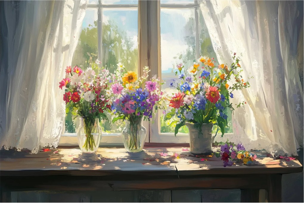Obraz - Kytica pri okne (90x60 cm)