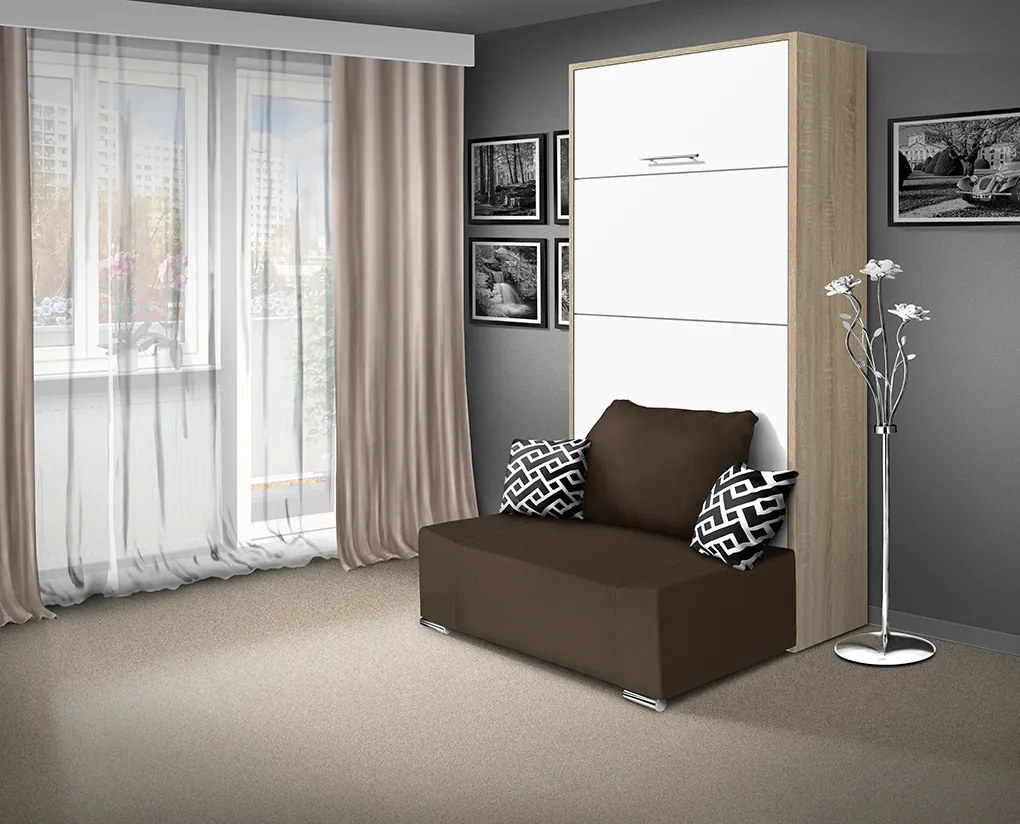 Nabytekmorava Sklápacia posteľ s pohovkou VS 21058P 200x90 farba pohovky: Hnedá, Typ farebného prevedenia: Antracit / dvere biele