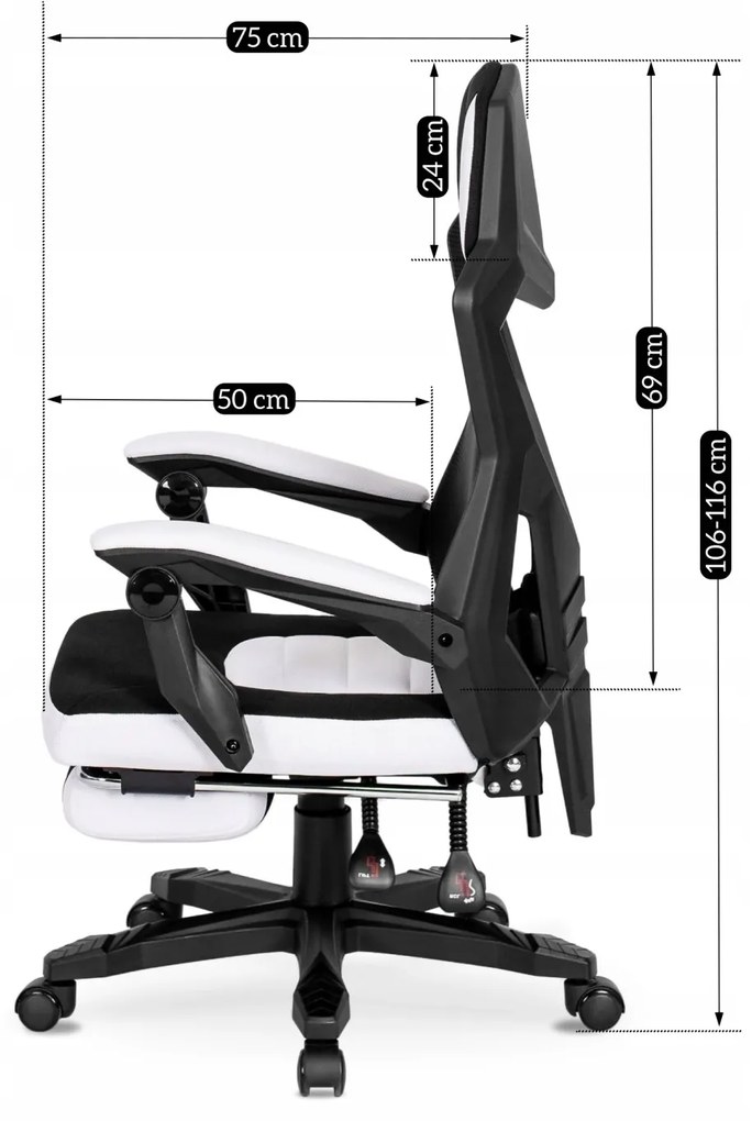 Herná stolička Bing s podnožkou čierna/biela