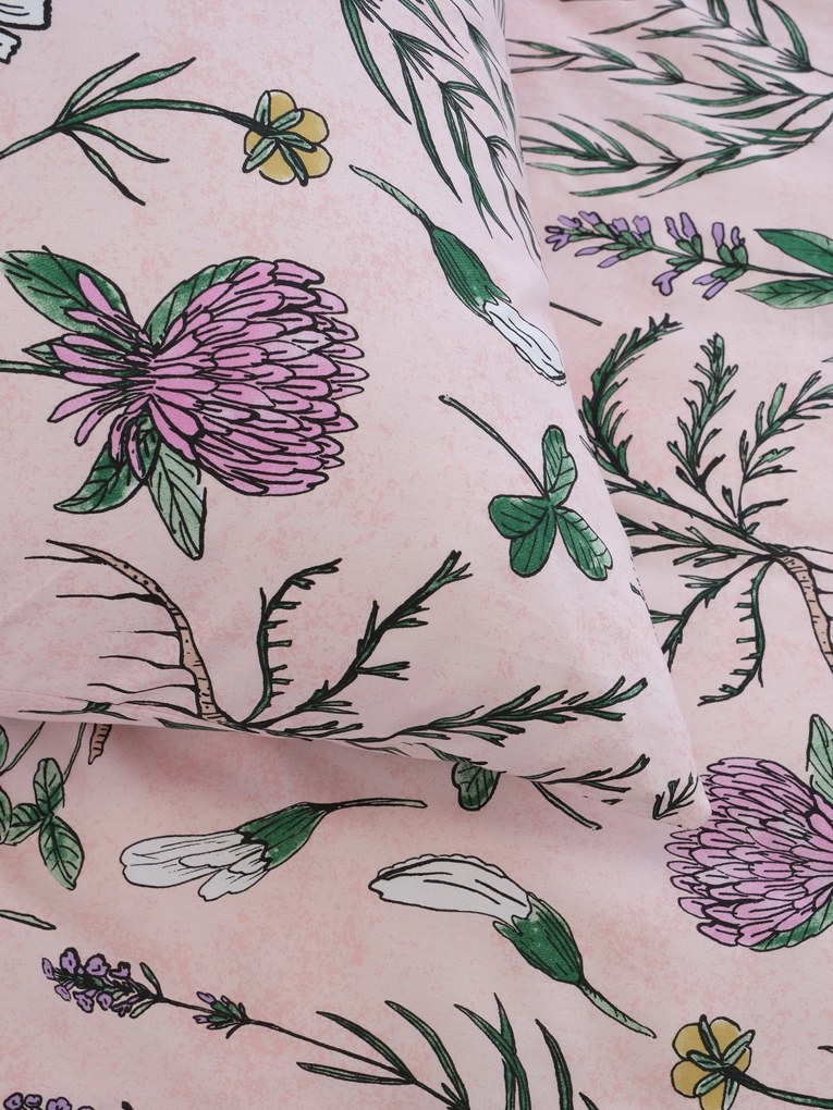 Bavlnená obliečka na vankúš Renforcé 40 × 60 cm - Herbár púdrový