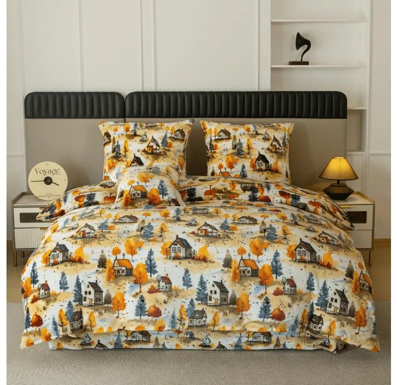 Obliečky mikroplyš AUTUMN VILLAGE farebné Rozmer obliečky: 2 ks 70 x 90 cm | 200 x 220 cm