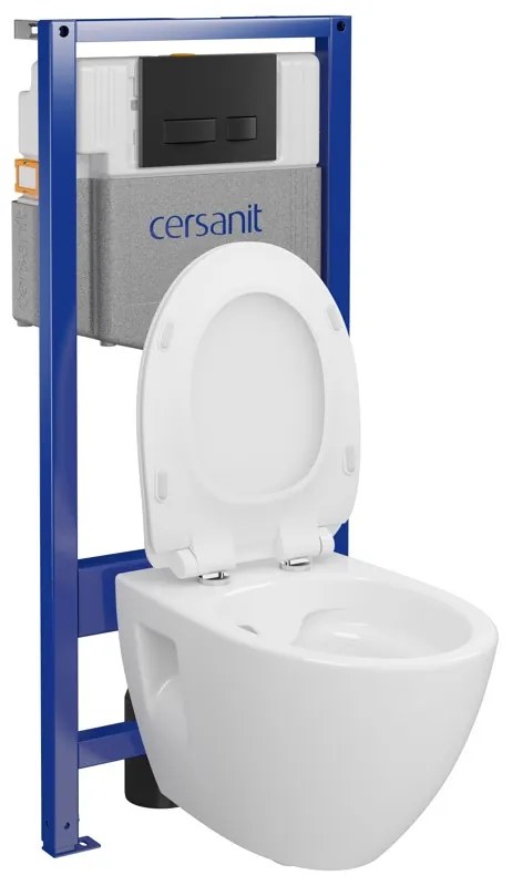 Cersanit Moduo, System50 MECH podomietkový rám + závesná wc misa Moduo Plus CleanOn + čierne tlačidlo MOVI II, S701-766