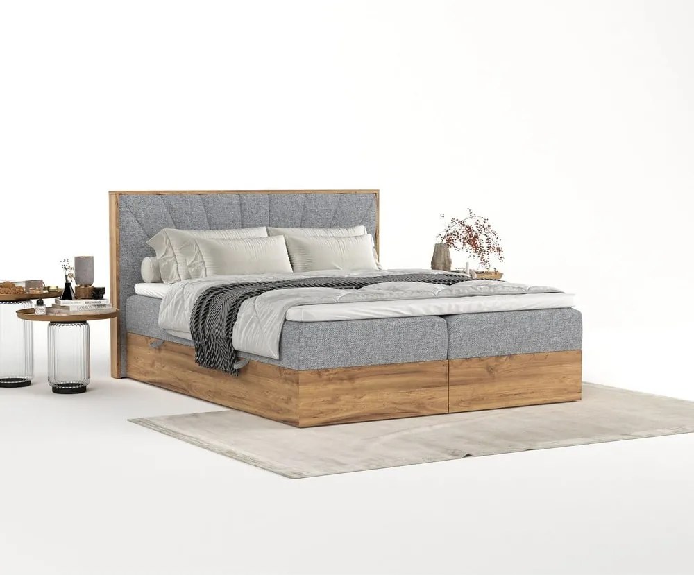 Boxspring posteľ s úložným priestorom v sivo-prírodnej farbe 180x200 cm Asahi – Maison de Rêve
