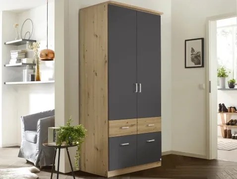Šatníková skriňa Bremen, 91 cm, dub artisan/tmavo šedá%