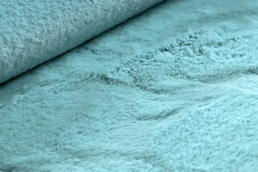 Okrúhly koberec BUNNY aqua modrý, imitácia králičej kožušiny