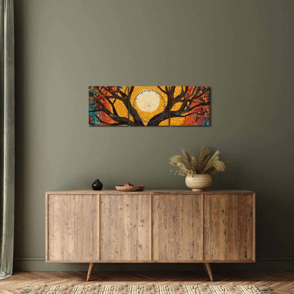 Obraz - Slnko v korune stromu života (s hodinami) (90x30 cm)