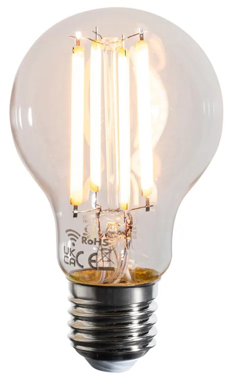Inteligentná E27 stmievateľná v Kelvinoch LED žiarovka A60 číra 7W 806 lm 1800-3000K