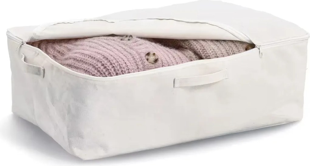 Zeller Present Úložný textilný box so zipsom na uloženie textilu CREAM, 60 × 39 × 18 cm