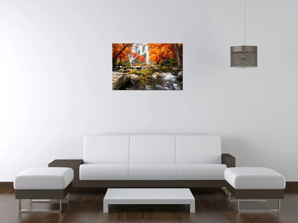 Gario Obraz s hodinami Jesenný vodopád Rozmery: 100 x 40 cm