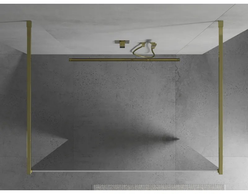 Mexen Kioto, priechodná sprchová zástena 110 x 200 cm, 8mm sklo vzor zrkadlo, 2x zlatá stabilizačná rozpera, 800-110-002-50-50