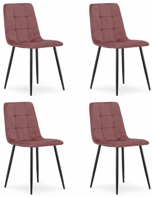 Set štyroch jedálenských stoličiek KARA zamatové ružové / čierne nohy (4ks)
