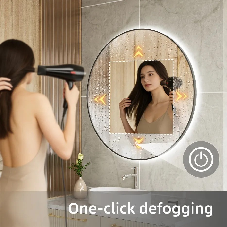 Erga Emma, okrúhle LED zrkadlo 100cm, čierny kovový rám, 2300 lm, 6500K, zadné osvetlenie, ERG-V01-201-1010-BK