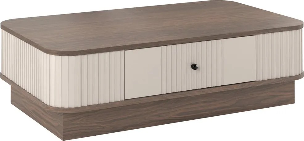 Kávový stolík Vesper 103x60 cm so zásuvkou na sokli - kasmír / orech / čierna úchytka