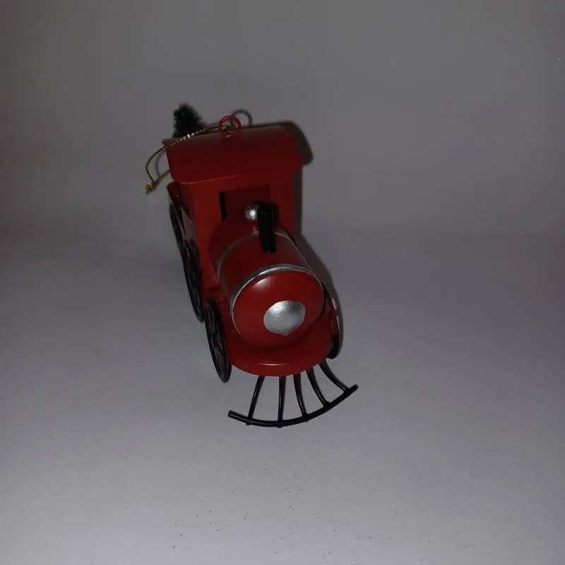 DECOLED Vánoční ozdoba kovová lokomotiva, 15,2 × 4,5 × 8,2 cm, závěsná, červená