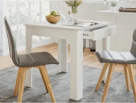 Jedálenský stôl so zásuvkou Sandvika 80x80 cm, biely%