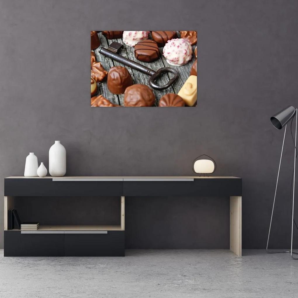 Sklenený obraz čokolády a kľúče (70x50 cm)