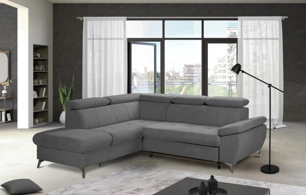 Rohová sedacia súprava Gisele, stredne šedá látka, ľavý roh